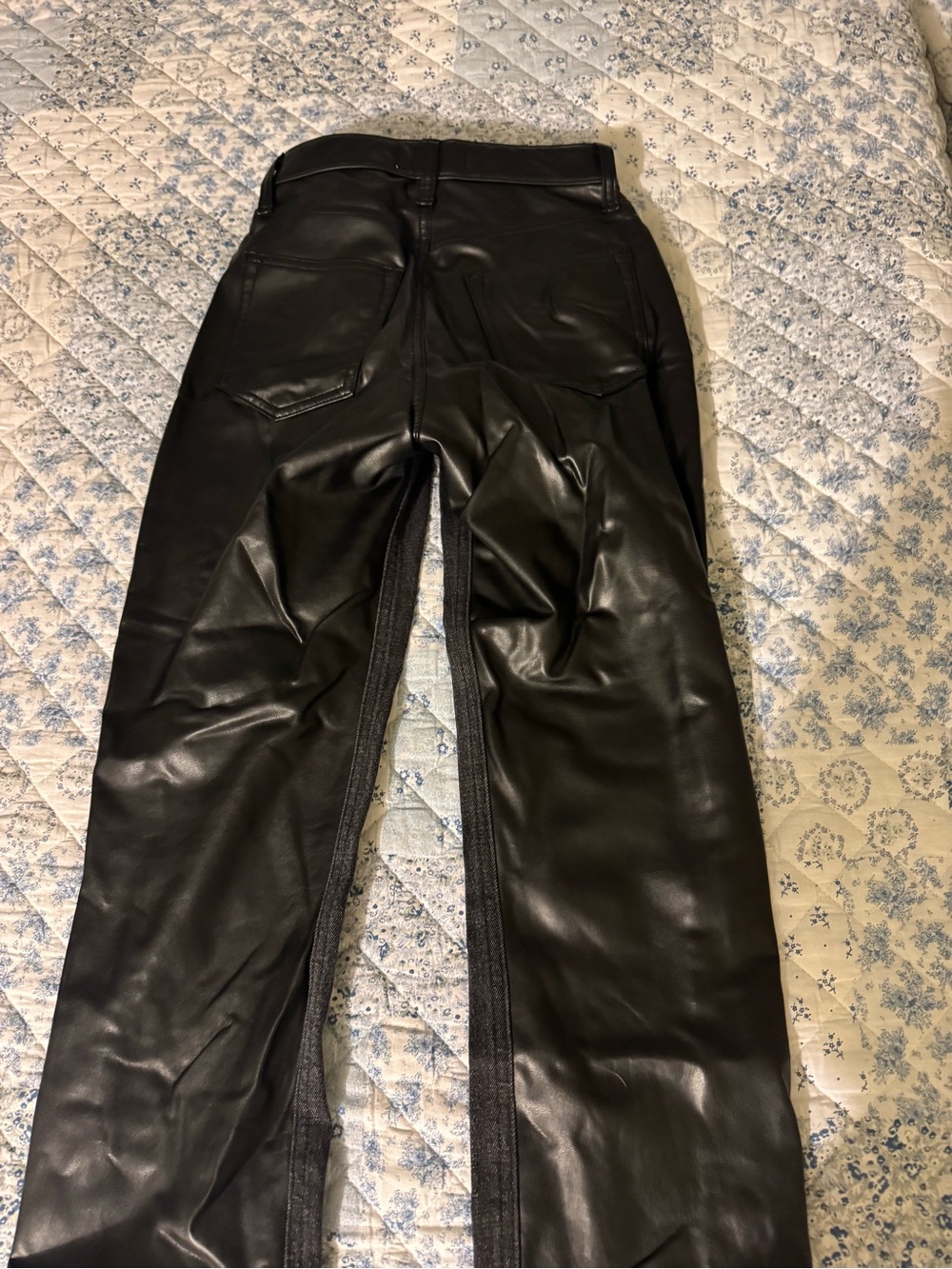 Black Faux Jean & Leather Pants - Sleek Straight Fit